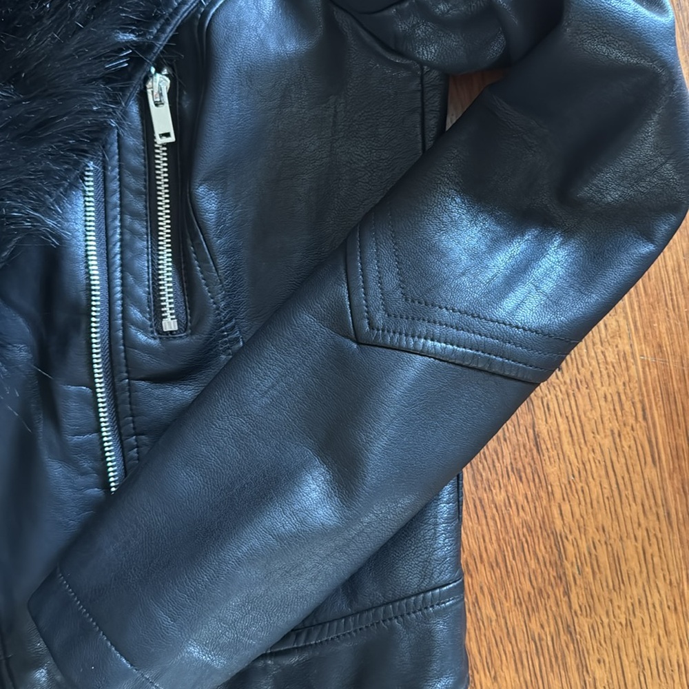 Bar III Black Vegan Leather Jacket with Faux Fur Collar and Studs - Picture 5 of 6